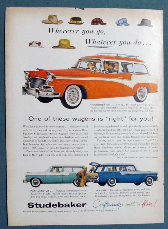 Original 1956 Studebaker Starion Wagon  Ad  Featuring the Pinehurst V8