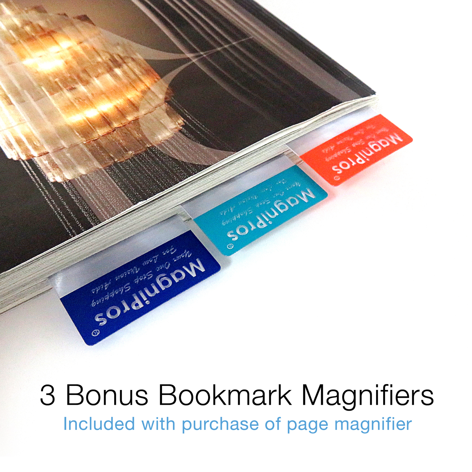 3X (300%) Page Magnifying Lens With 3 Bonus Bookmark Magnifiers for Reading