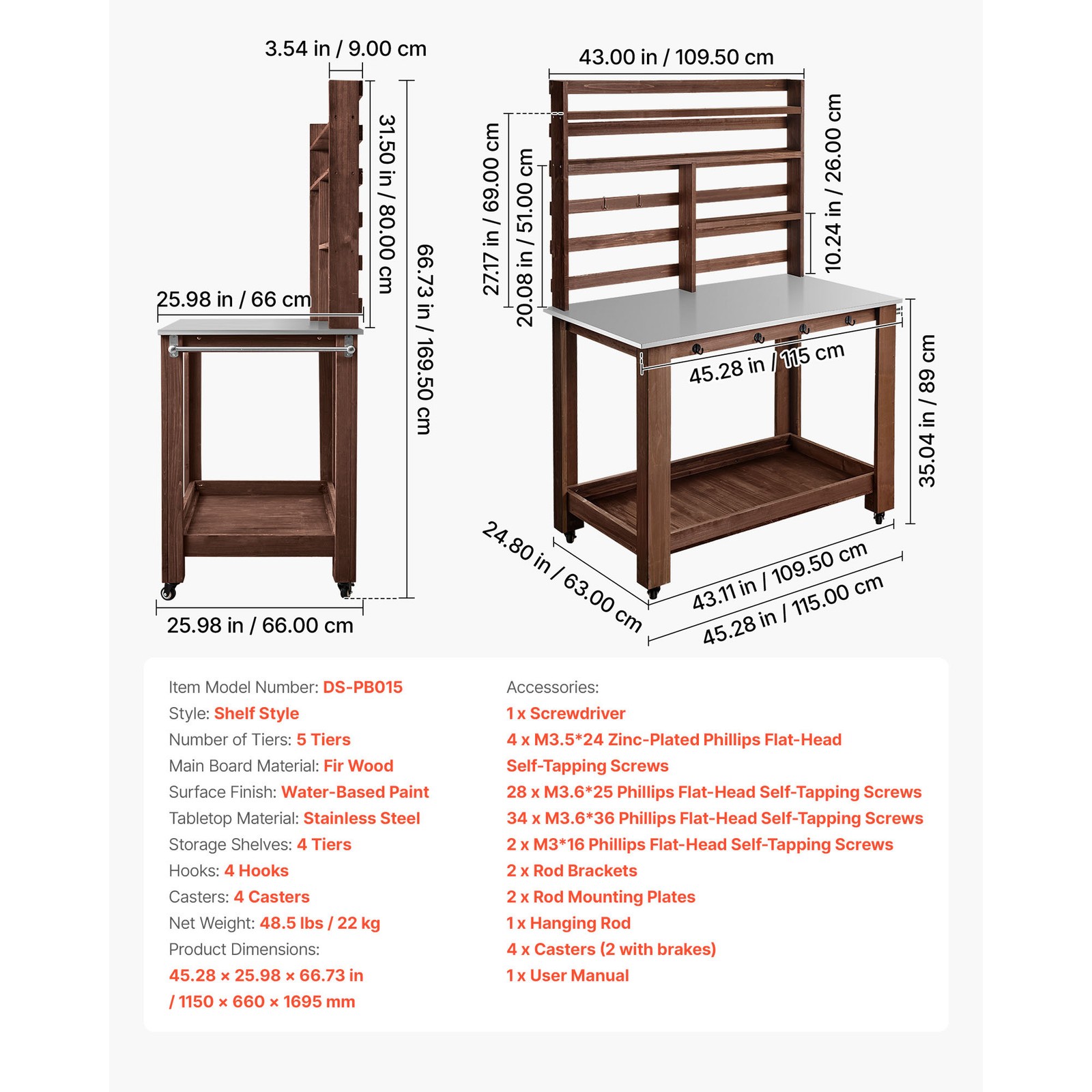 Uimoso Outdoor Gardening Workstation with Stainless Steel Tabletop