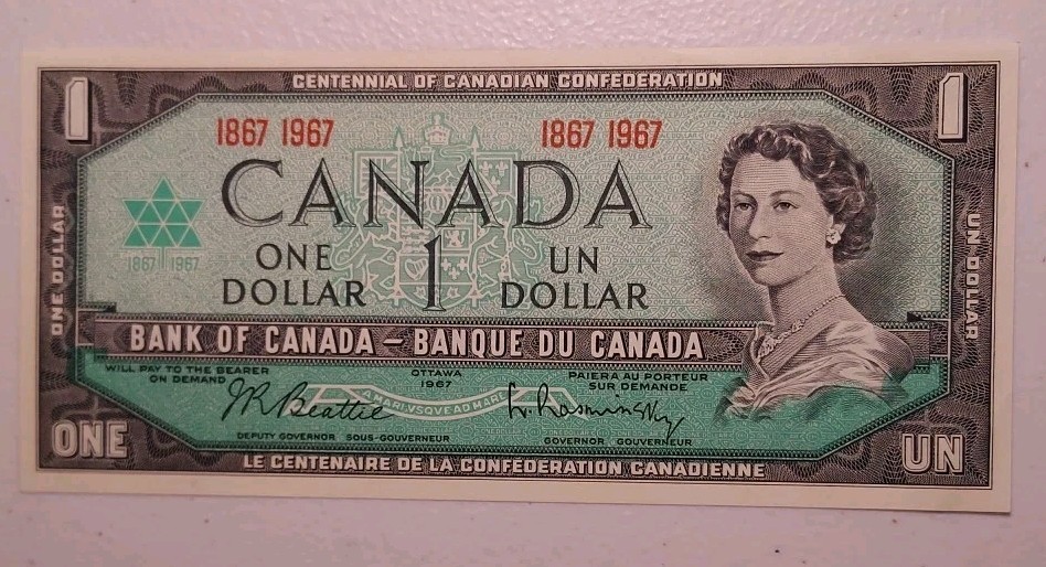 1967 Canada Centennial $1 Note; UNC Beattie -Rasminsky Crisp!