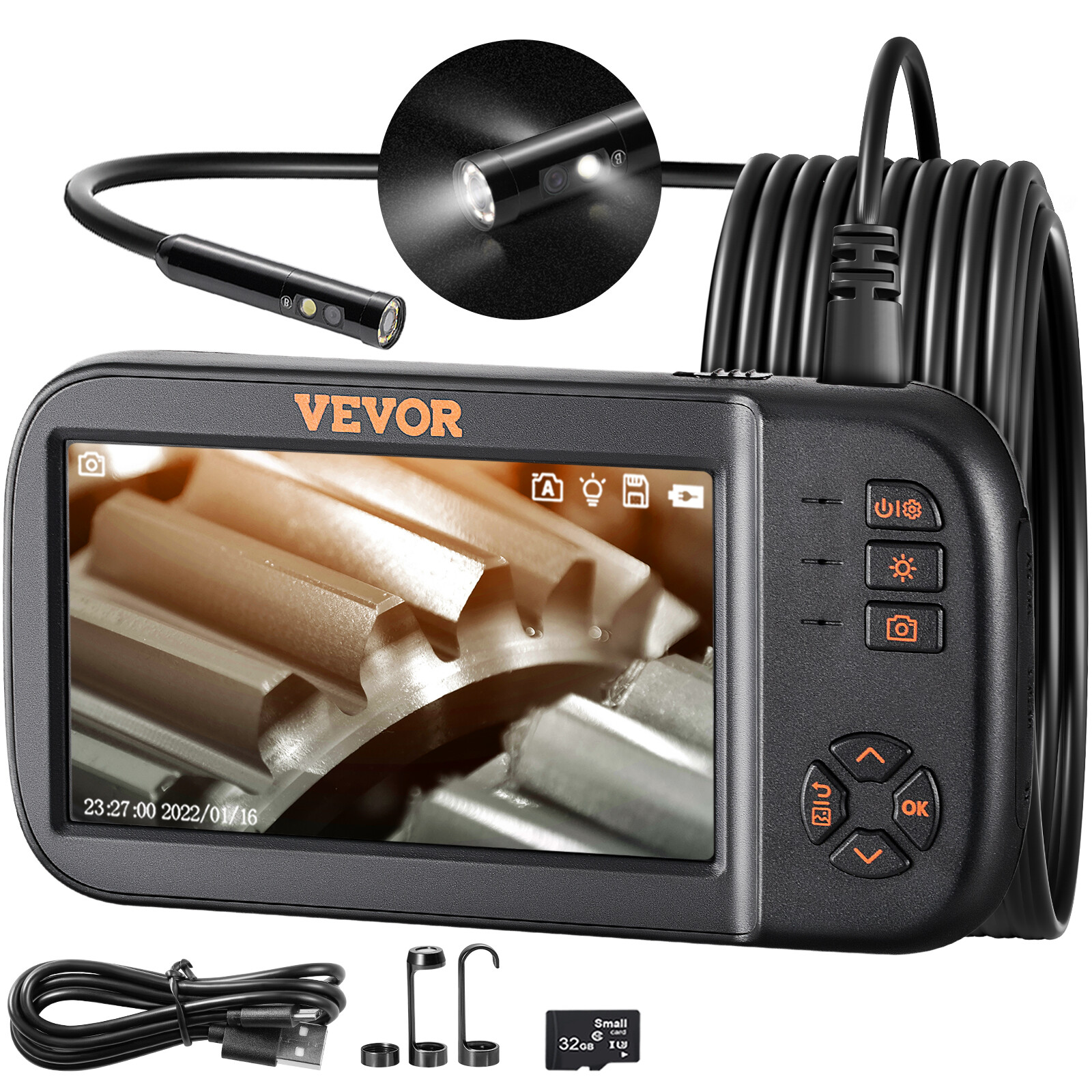 VEVOR Endoscope Camera 1080P HD Triple Lens Borescope Inspection Camera 4.5" IPS
