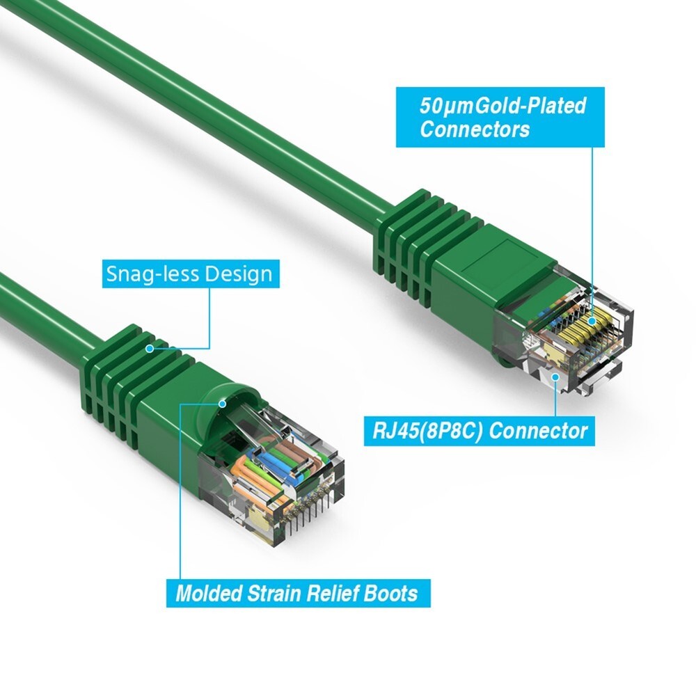 8FT Cat5E RJ45 Network LAN Ethernet UTP Patch Cable Snagless Boot Copper Green