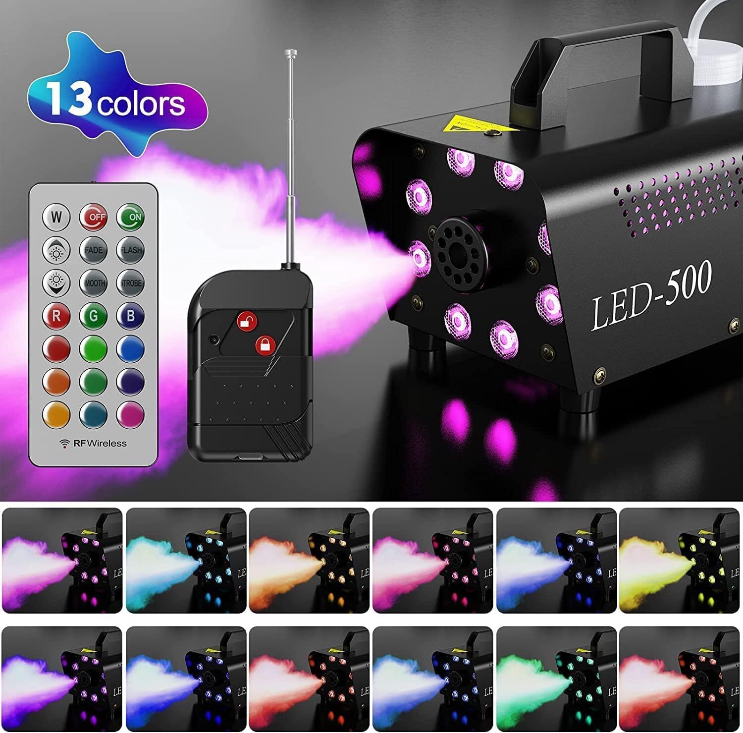 Smoke Machine, Fog Machine 8 LED Lights ,Wireless Remote Controls