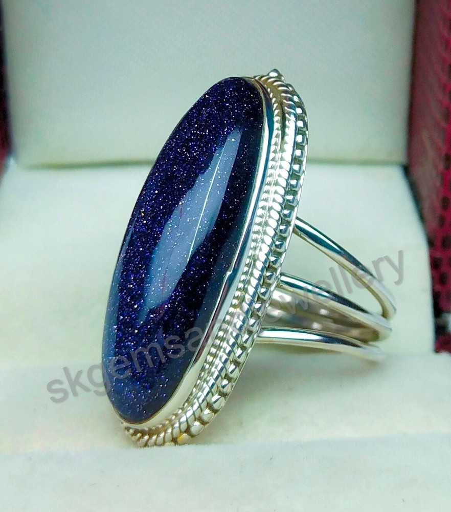 Blue Sandstone Ring 925 Sterling Silver Ring Gemstone Ring Fine Ring All Sizes