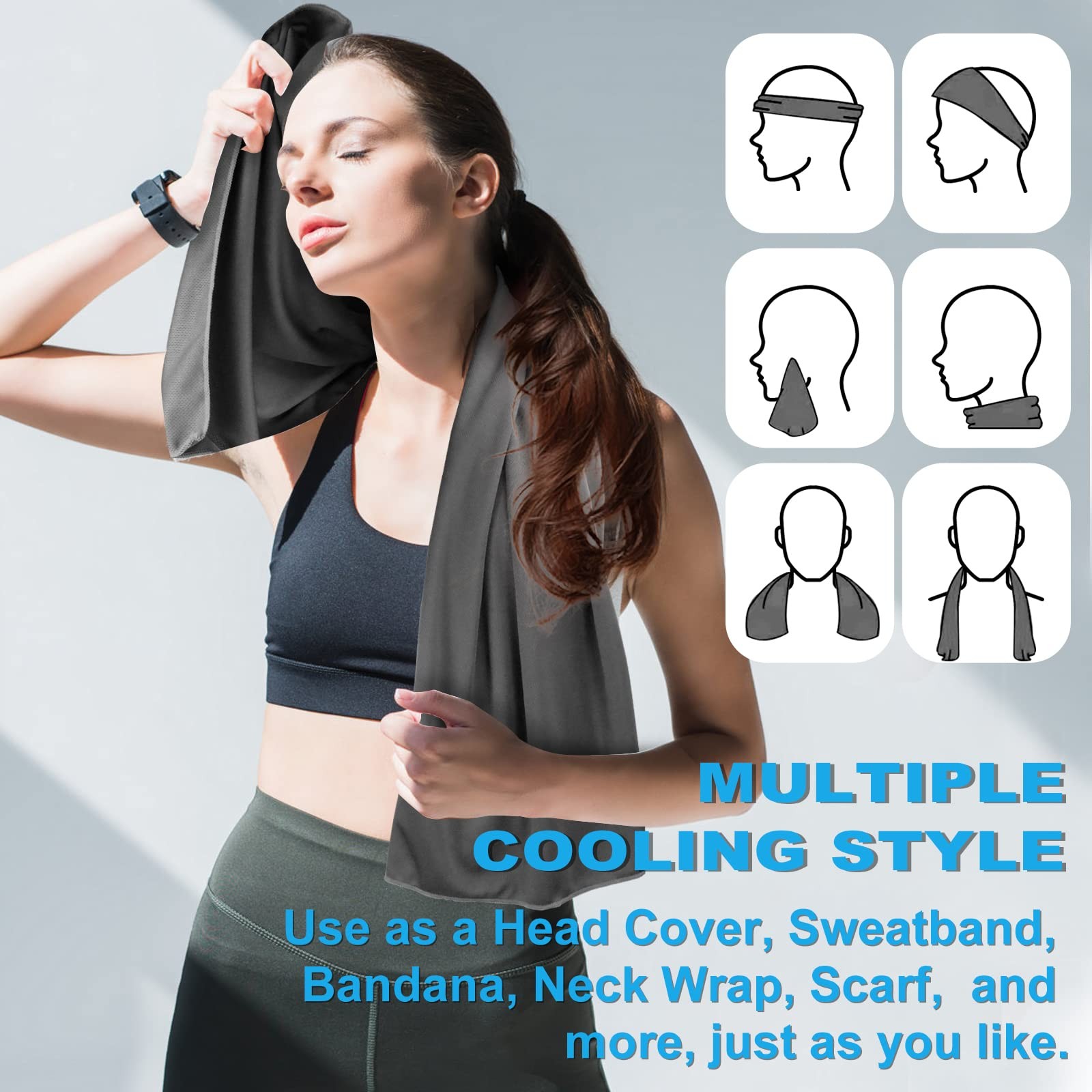 Cooling Towel Ice Cold Wrap for Neck Face Sports Gym Summer Heat