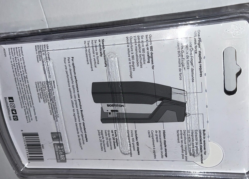 B2 Bostitch Injoy Spring-Powered Compact Stapler, 20-Sheet Capacity Red Standard