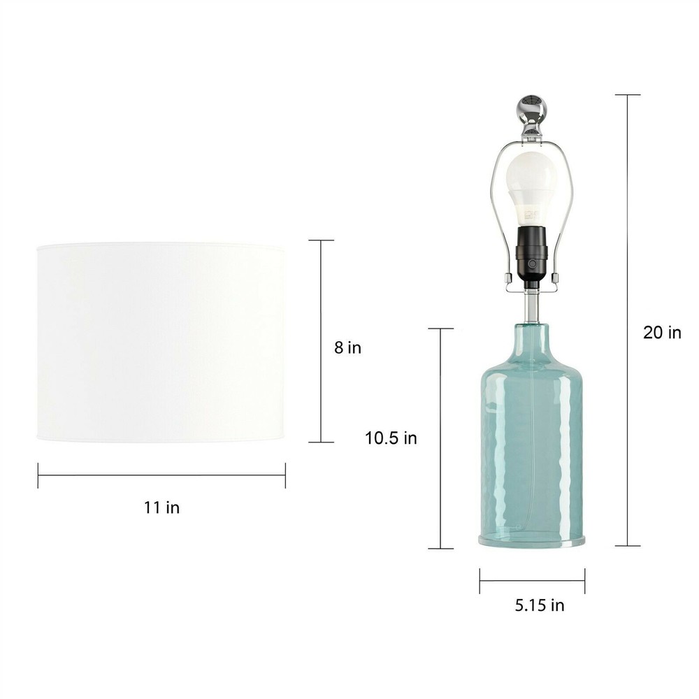 Glass Table Lamp with Open Base LED Bulb Light Shade Decorative Lighting, Blue