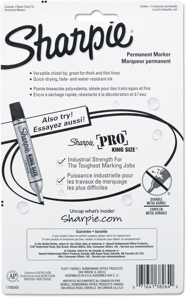 Permanent Markers Chisel Tip Black 4 Count