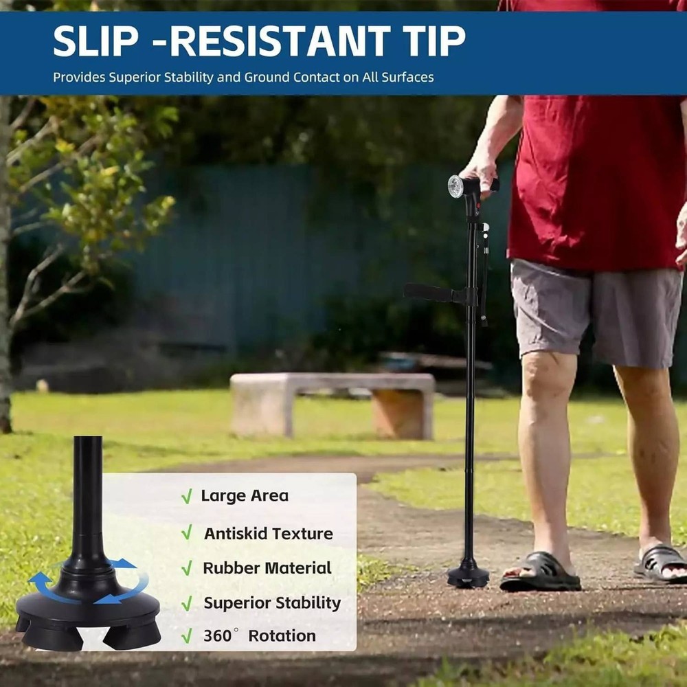 1PC Durable Aluminum Adjustable Walking Cane 4-Section Collapsible Design