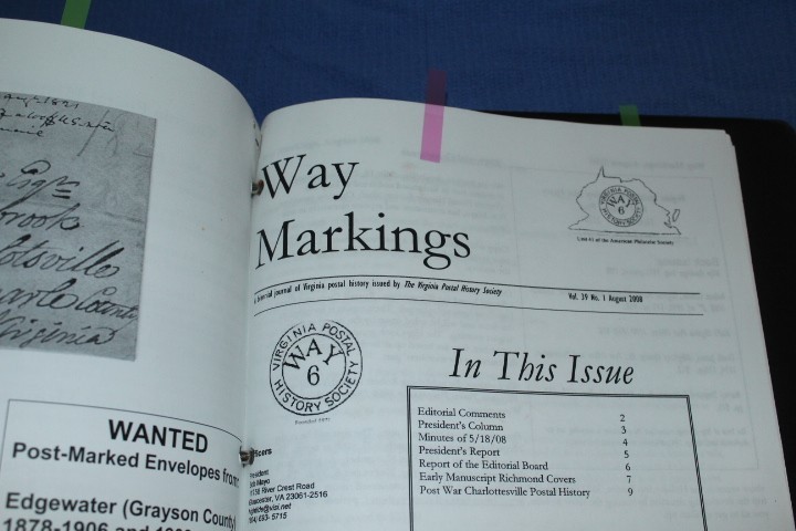 Way Markings Virginia Postal History Journal 4" binder 1984 2009 BlueLakeStamps