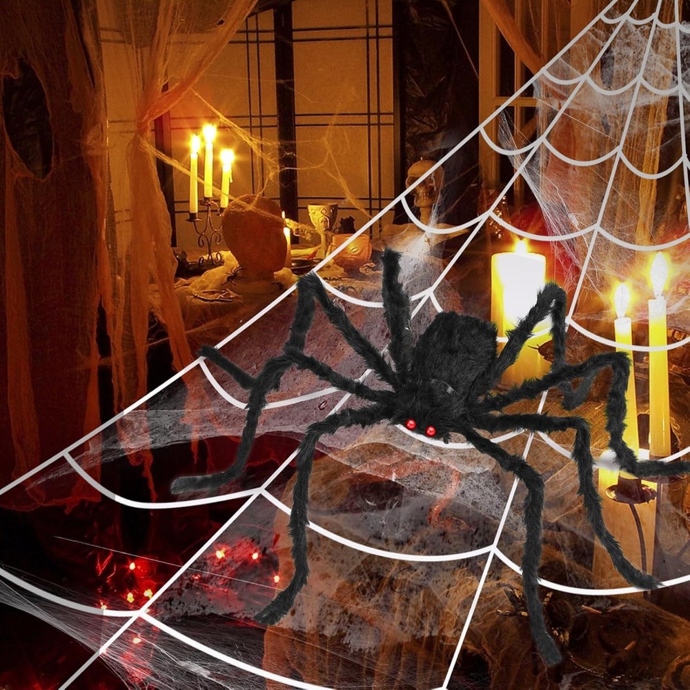3pcs 212'' Halloween Spider Web 49" Decorations Stretch Cobweb...