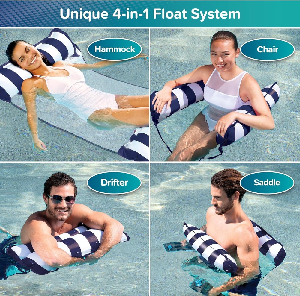 Aqua 4-in-1 Monterey Hammock Pool Float – 2-Pack (Navy Blue & Orange)