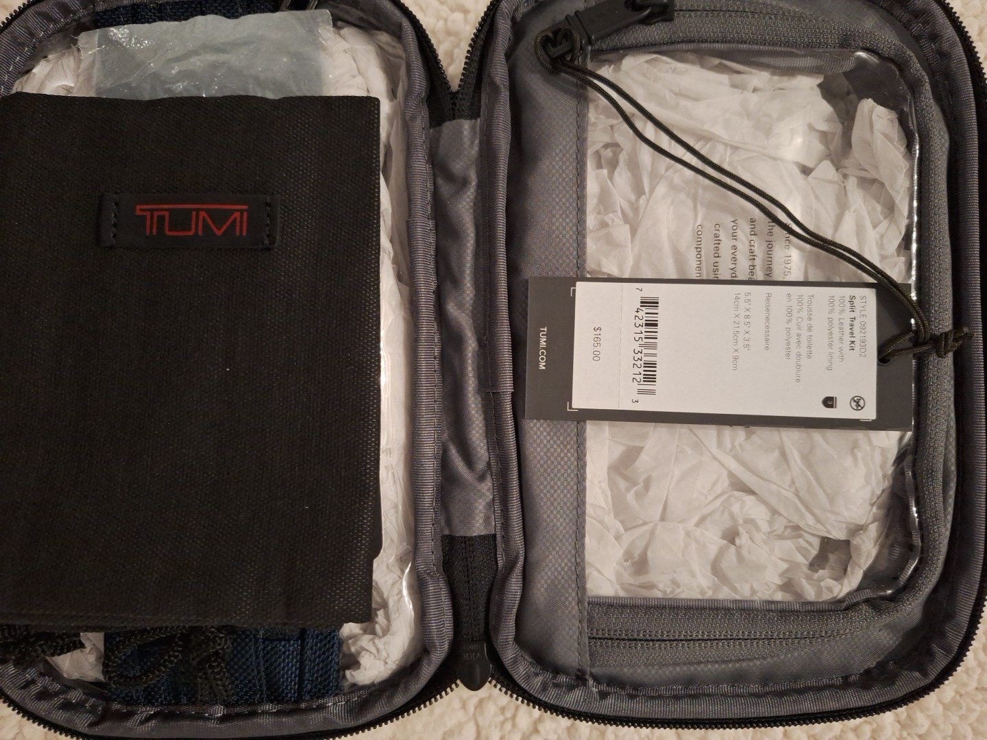 TUMI 100% Leather Split Travel Kit. Black Brand New Kit Valued At $165.00.