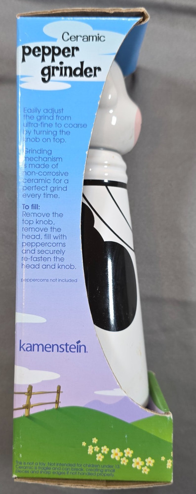 Kamenstein Cow Pepper Grinder Ceramic Hand Painted Kitchen Decor