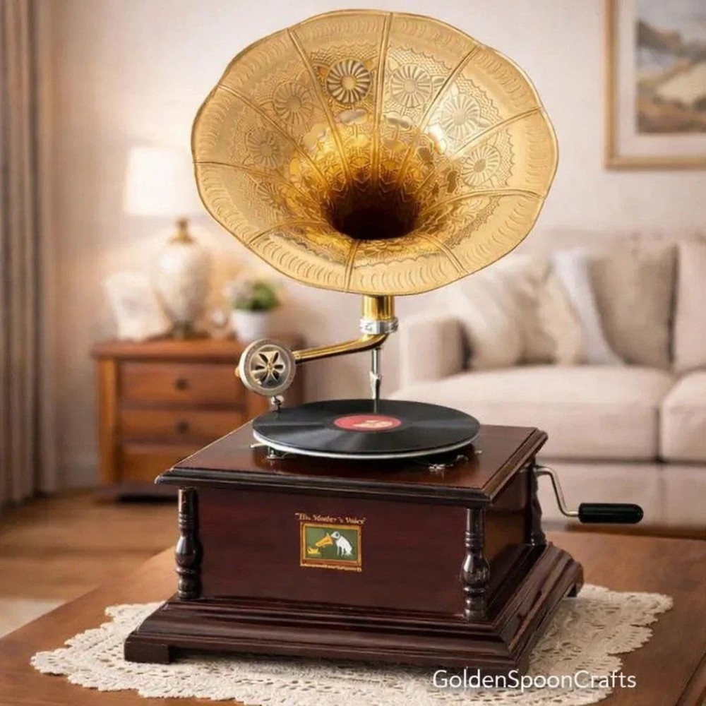 Antique Gramophone, Fully Functional Working Phonograph, win-up record player
