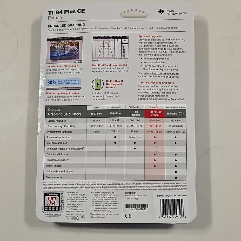 Texas Instruments TI-84 Plus CE Python Graphing Calculator Rose Gold, LCD, Rech…
