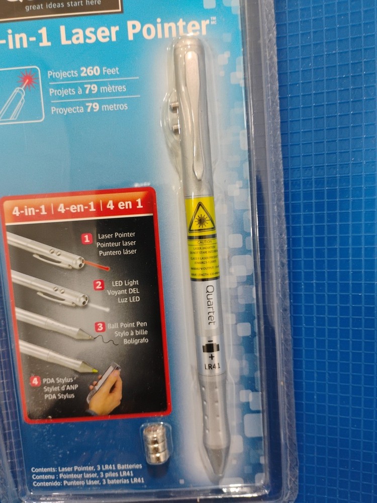 New Quartet 4-in-1 Laser Pointer - Pointer/LED Light/Ball Point Pen/PDA Stylus