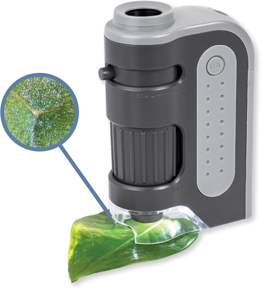 Microbrite plus 60X-120X Accurate LED Lighted Pocket Microscope, Portable Educat