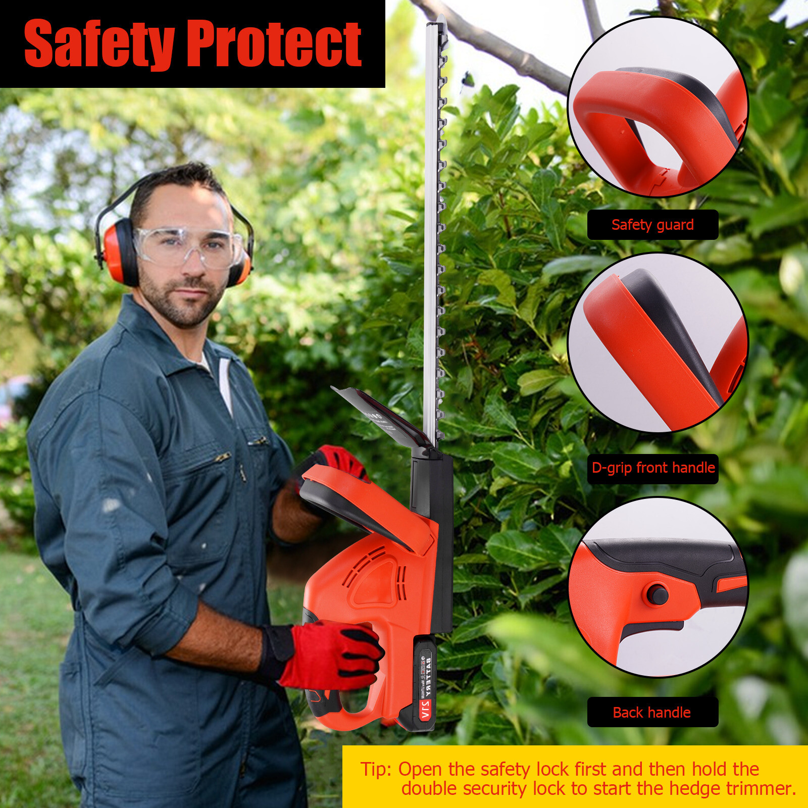 22Inch Cordless Hedge Trimmer Cordless Electric Hedge Trimmer w/2* 24V Battery