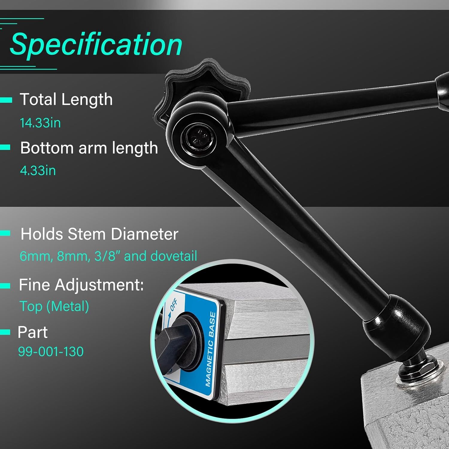 Regular Duty Dial Gage Holder DG61003 Mag Base w/Metal Fine Adjust for Noga