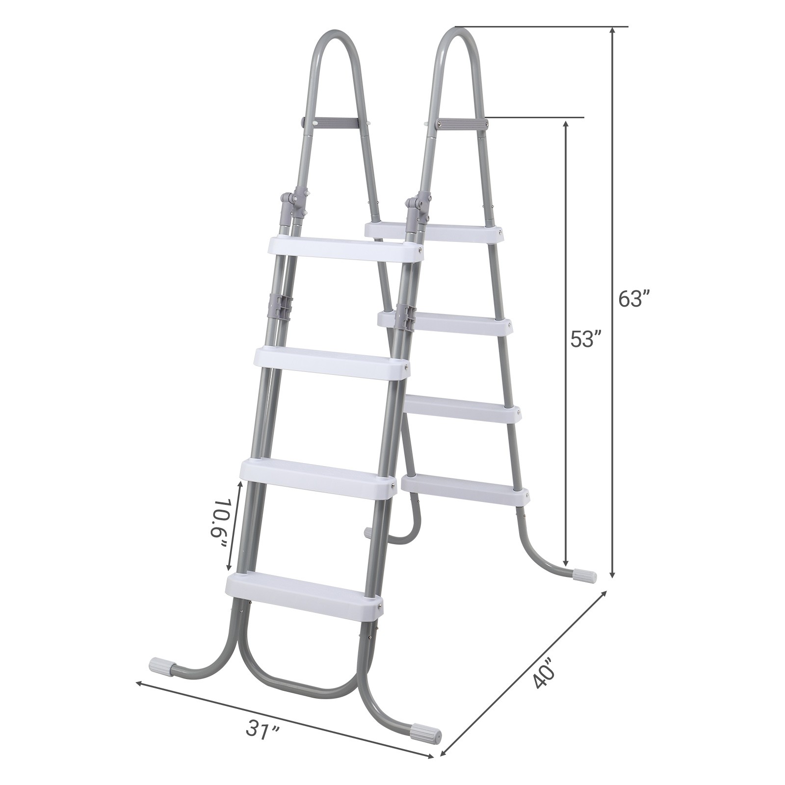 4 Steps 52in Pool Ladder Iron Grey Frame + White Steps Safety Ladder