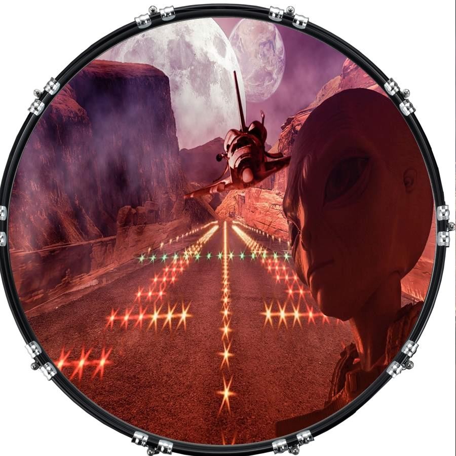 Custom 22" Aquarian Kick Bass Drum Head Graphical Image Front Skin Alien Shuttle