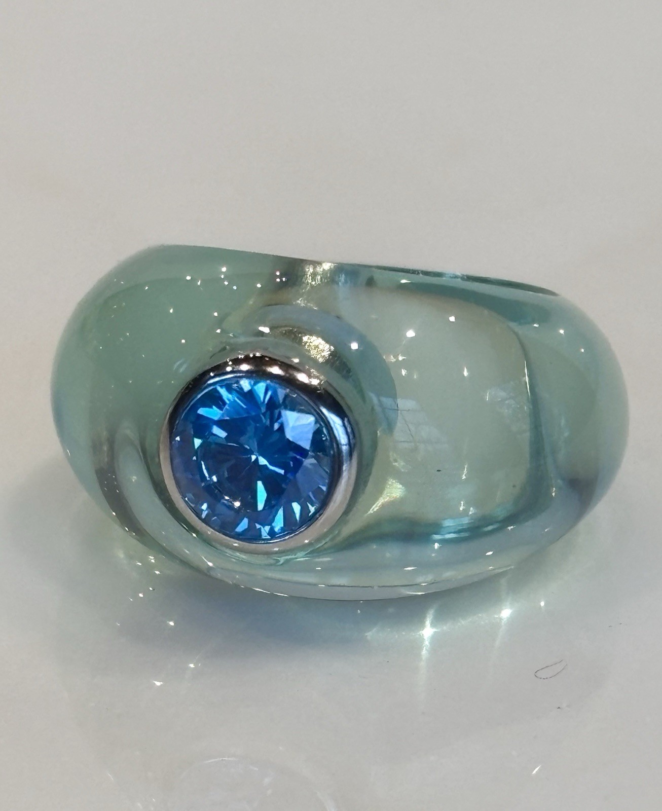 ANGELIQUE DE PARIS BON BON BLUE RING STERLING SILVER .925 BABY BLUE RESIN NEW 6