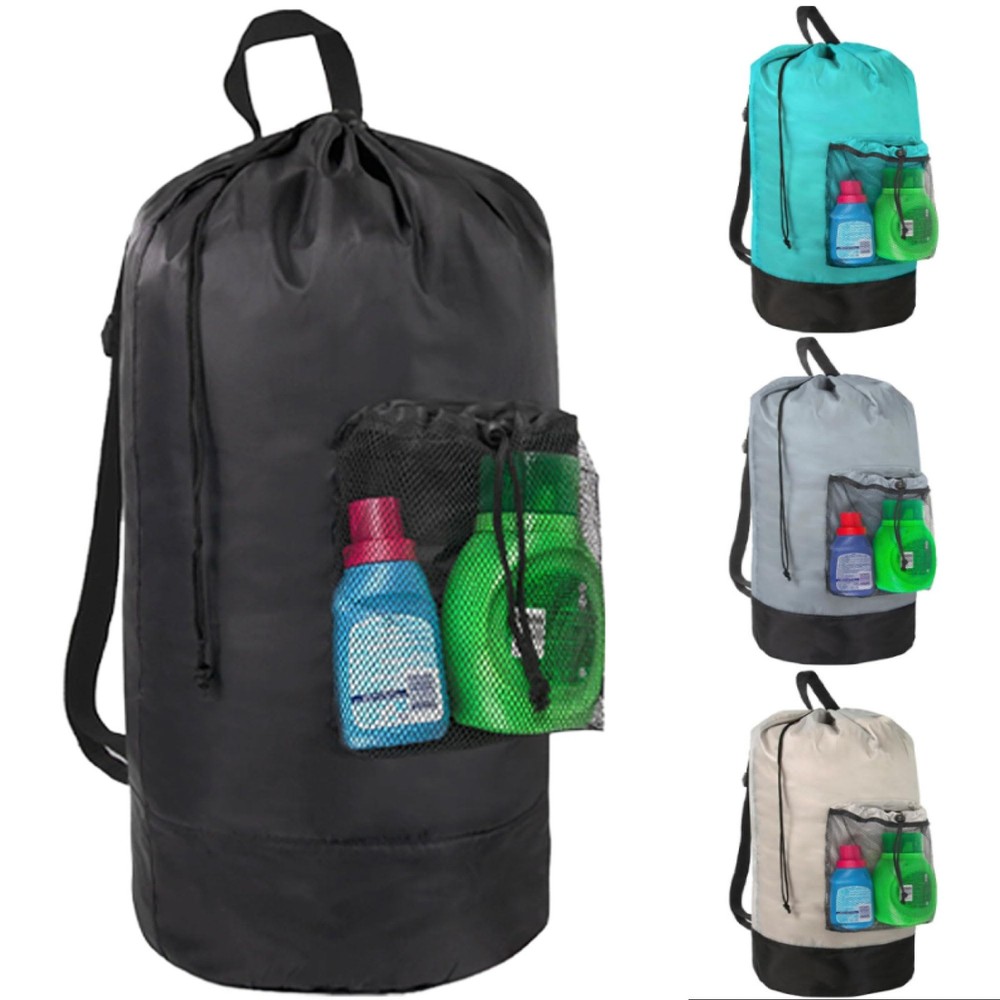 Laundry Sack Backpack with Adjustable Shoulder Straps and Reinforced Mesh, Black