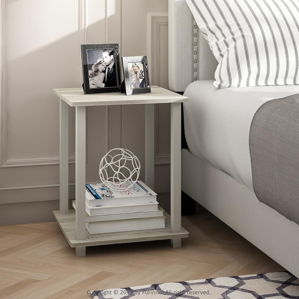SIMPLISTIC Side Table Set of 2 2-Tier Square Modern End Table Nightstand Night