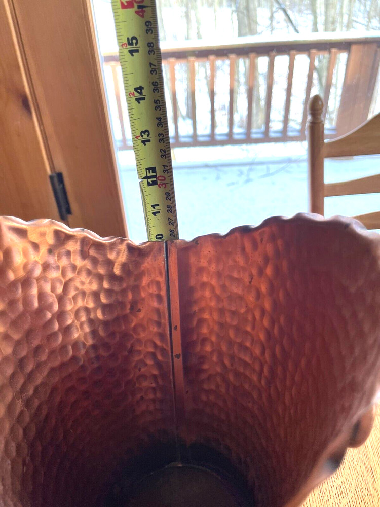 Gregorian Solid Hammered Copper Handled Pedestal Planter Pot, Vase, Umbrella