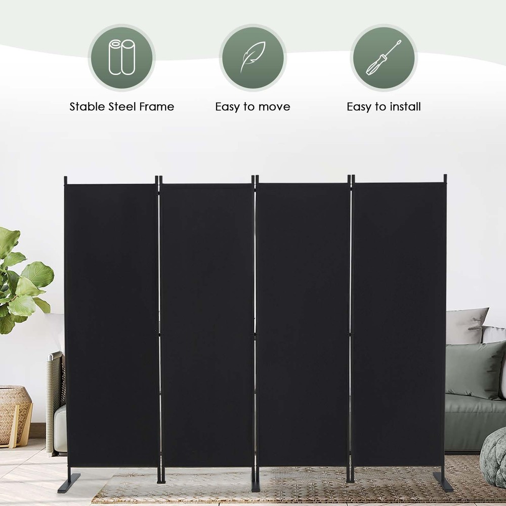 RANTILA 4 Panel Room Divider, 6 FT Folding Privacy 22" - 4 Panel, Black