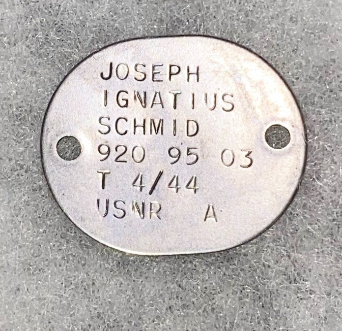 WWII Single USNR Joseph Schmid T-44 Dog Tag