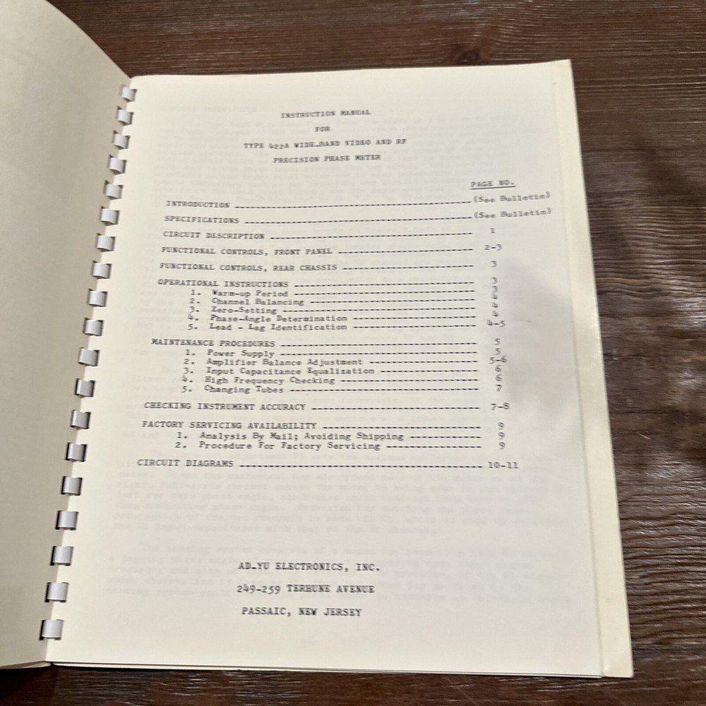 AD-YU Electronics Type 422A Video & RF Phase Meter Manual