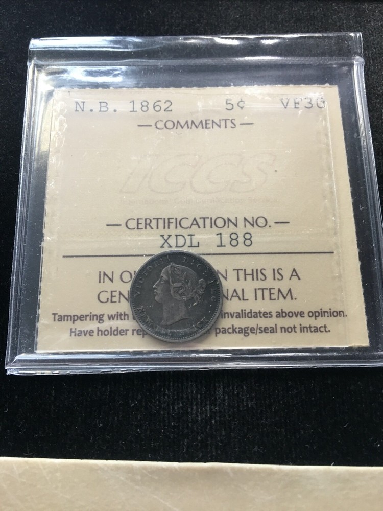 1862  ICCS Graded New Brunswick Five Cent, **VF-30**