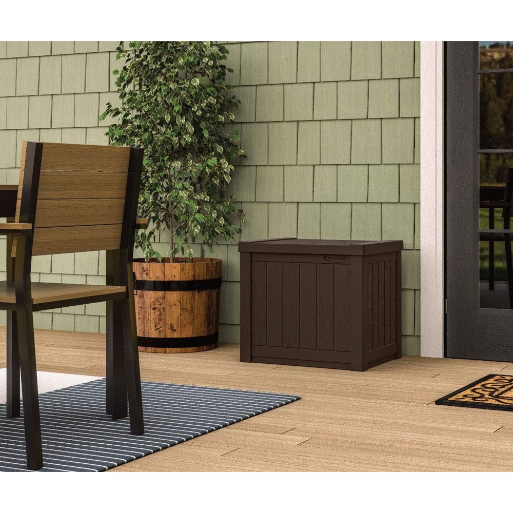 Small Outdoor Storage Box - 22 Gallon Java Resin Outdoor Deck Box, Flat-Lid B...