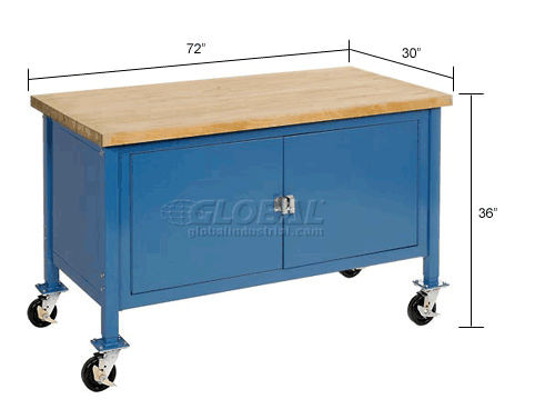 Mobile Workbench with Security Cabinet Maple Butcher Block Square Edge 72"W x