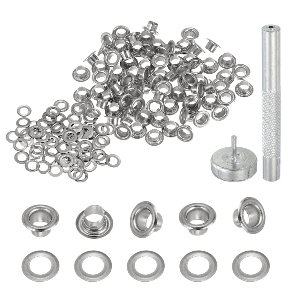 80Set Grommets Eyelets Kit 3.5mm Copper Eyelets with Setting Tool Silver