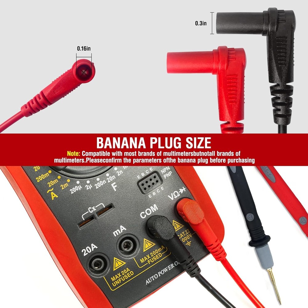 Professional Multimeter Test Leads Kit,Extra-Long Soft Silicone Meter Leads 1000
