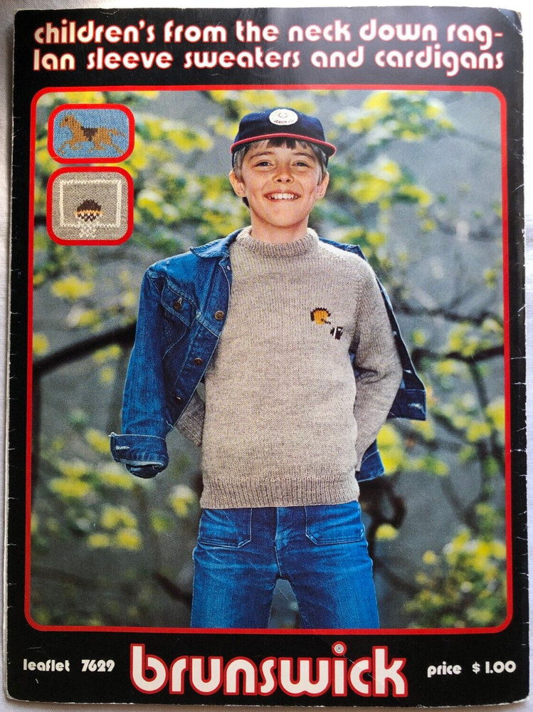 Vtg Brunswick Knitting Patterns Children's Top Down Sweaters, Cardigans #7629