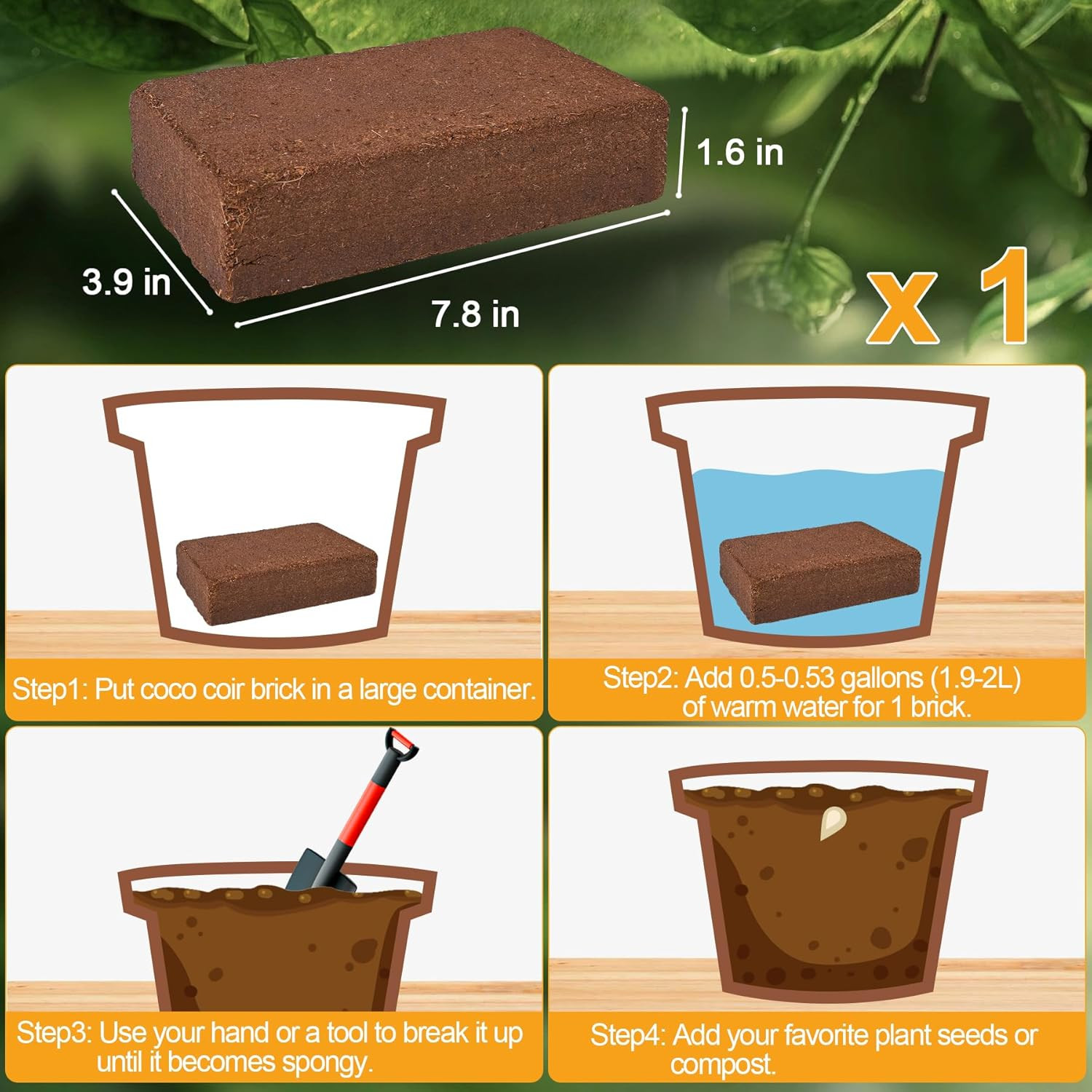 Organic Coco Coir 1 Pcs Compressed Coconut Coir Brick Coconut Fiber Husk Substra
