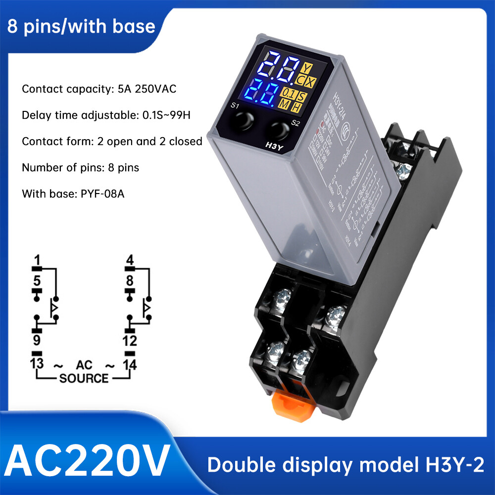 2Pcs Adjustable Digital Time Relay Cycle Time Delay Relay with Base AC 220V