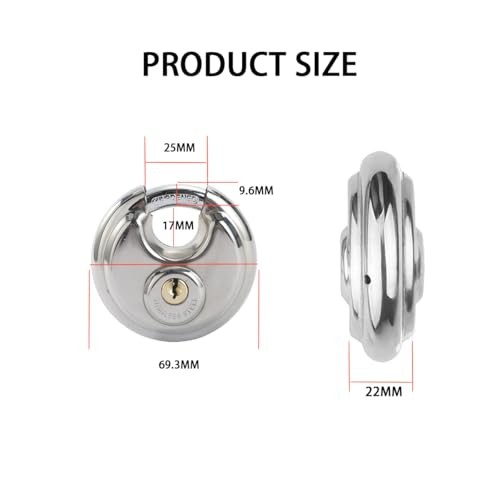 Disc Padlock with Key, Storage Unit Lock, Discus Padlock Heavy Duty Round