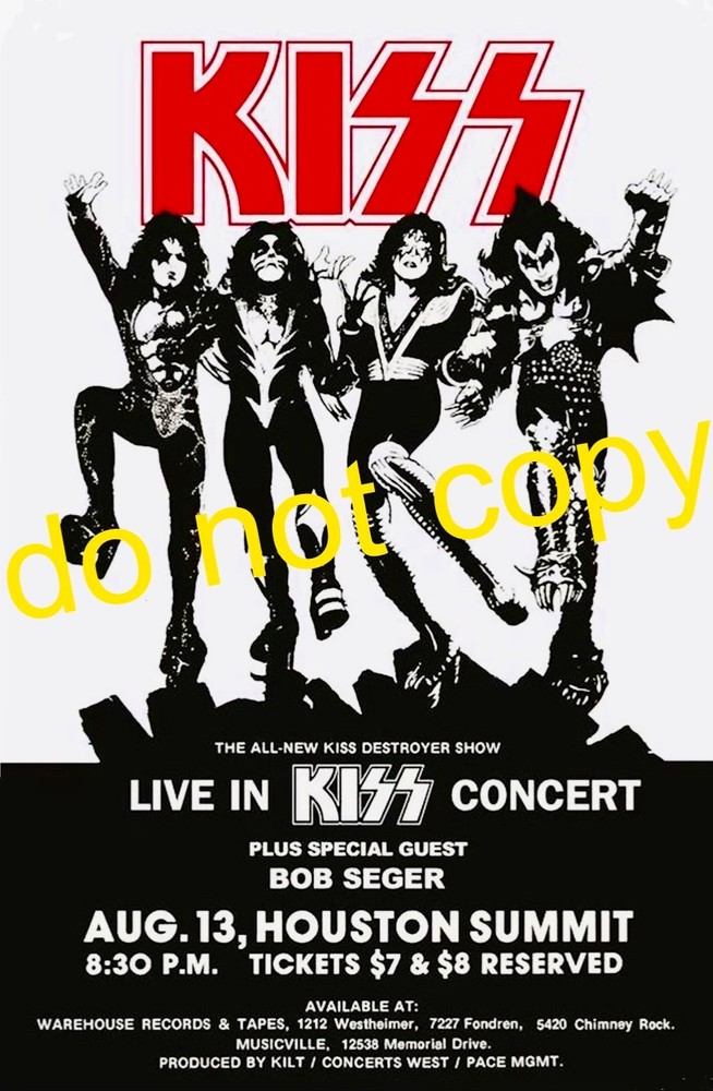 Kiss concert flyer for the Summit, Houston, TX 8/13/76