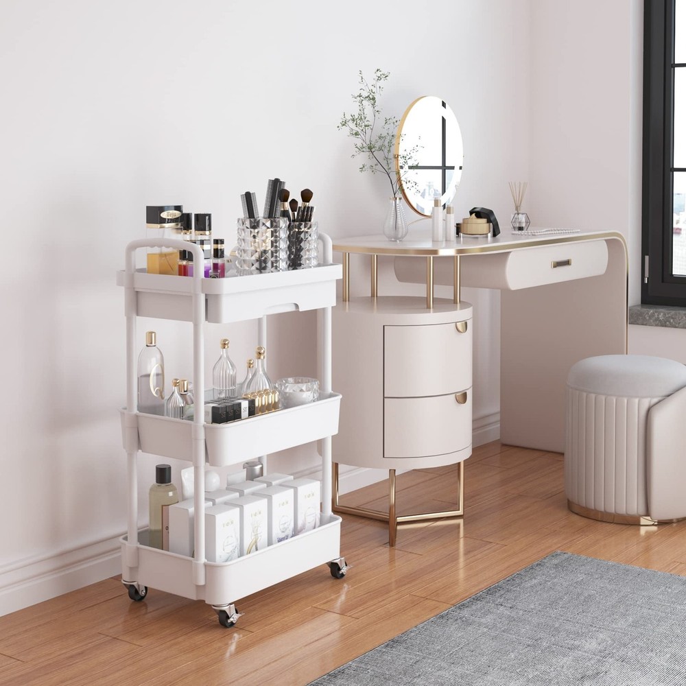 3-Tier Rolling Utility Cart with Drawer,Multifunctional Storage Organizer wit...