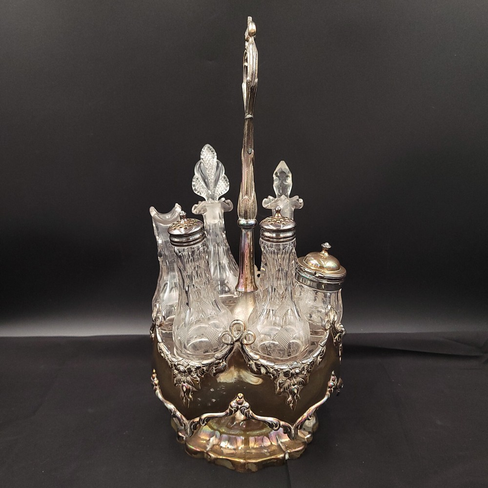 Antique Silver Plate Vine Pattern Castor Cruet Set