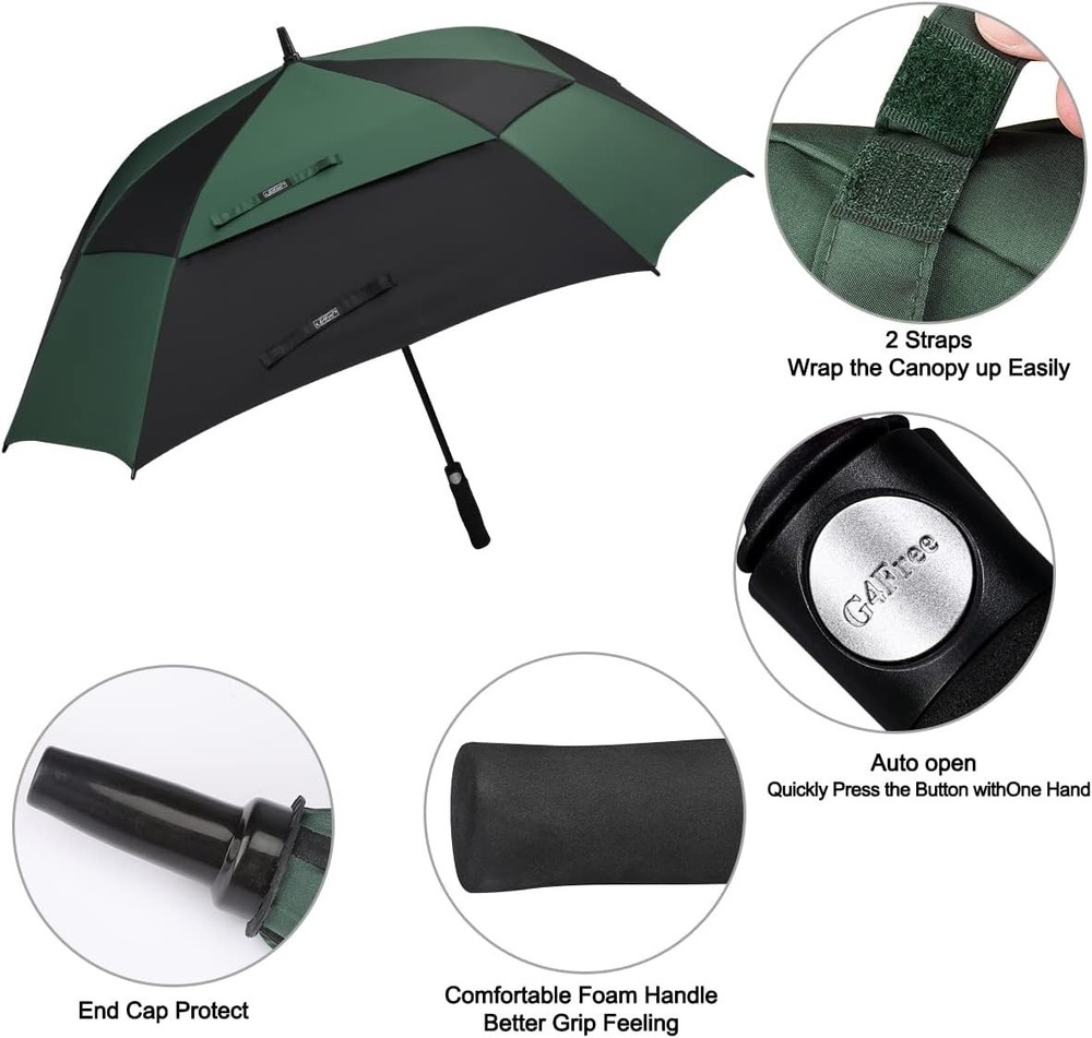 Extra Large Golf Umbrella 62/68 Inch Square Vented Windproof Auto Open Double...