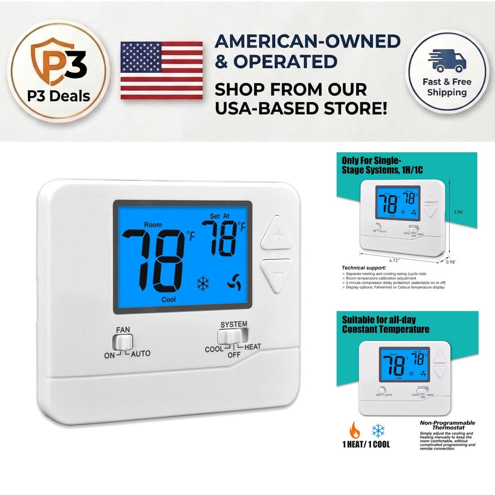 Effortless Temperature Control: Non-Programmable Thermostat with 5 Min Delay