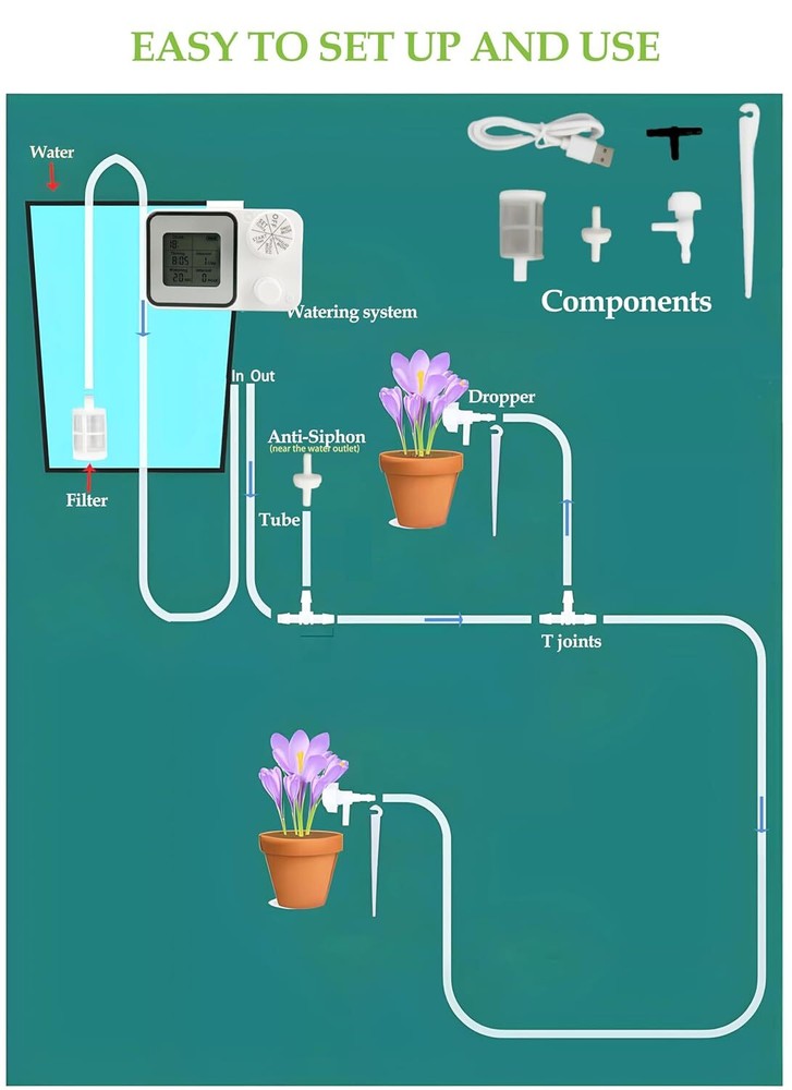 Automatic Plant Watering Device Drip Irrigation Watering System Kit for Vacation