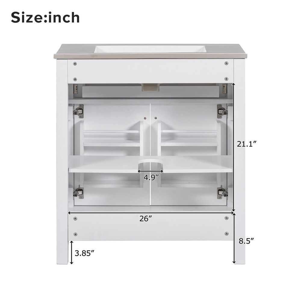 60" Modern Bathroom Vanity Set with Double Vanities，Double Ceramic Sinks White