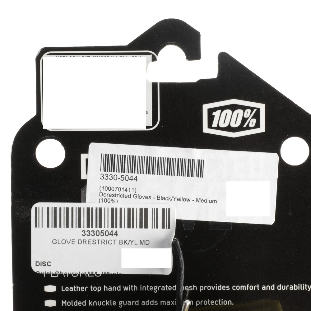 100% Derestricted Gloves Black/Yellow Medium